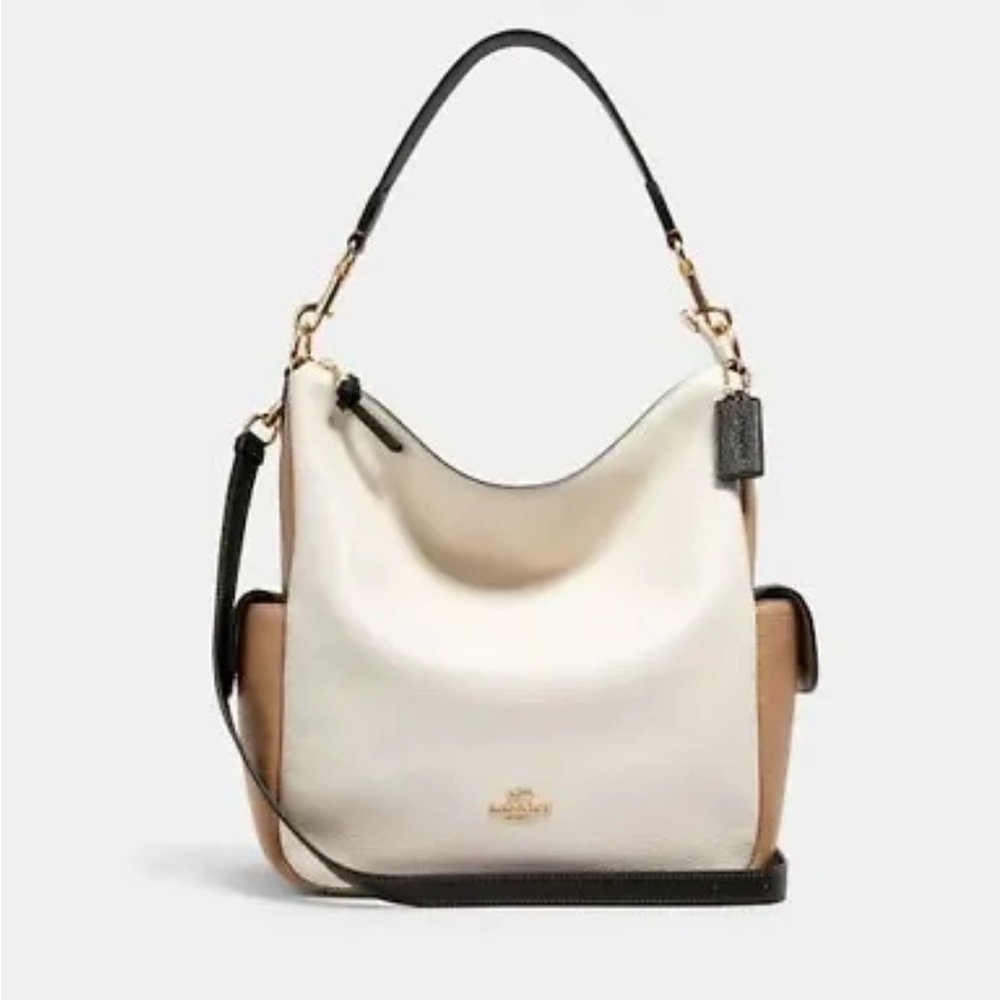 New Coach Pennie Leather Color block Chalk/Black Shoulder/Crossbody Bag